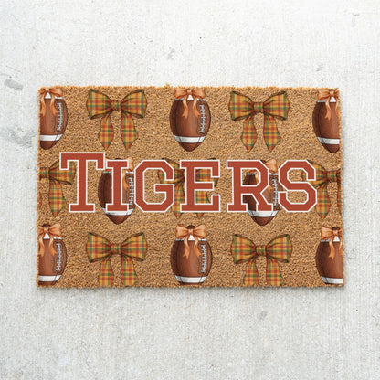 Fall Football Bows Name Doormat