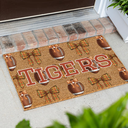 Fall Football Bows Name Doormat