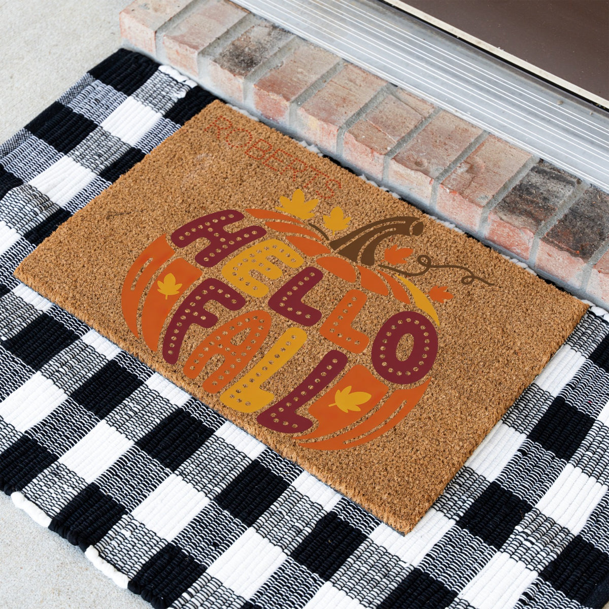 Hello Fall Pumpkin Name Doormat