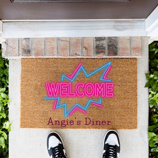 Welcome Neon Name Doormat - UV Printed