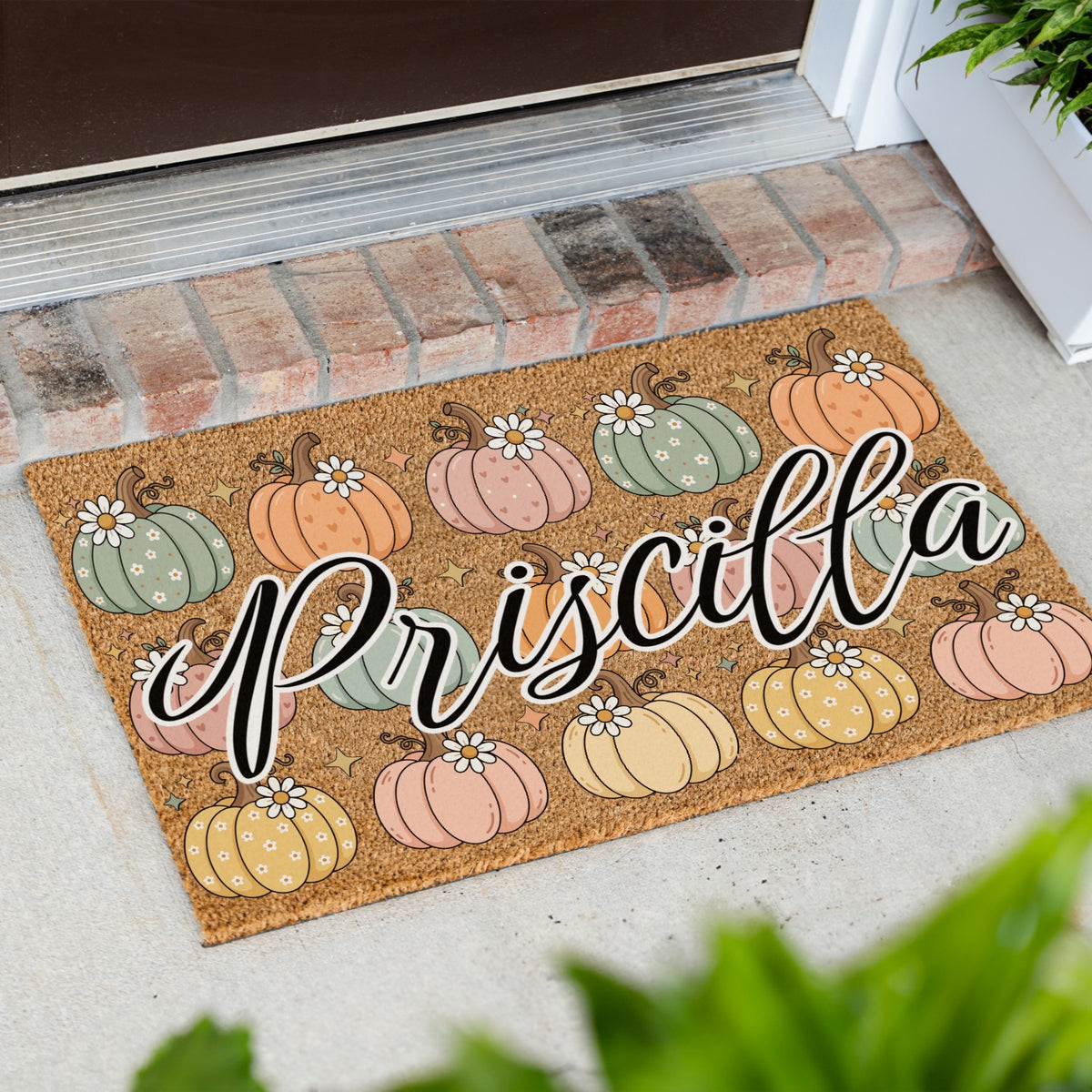 Pastel Pumpkins Name UV Printed Doormat