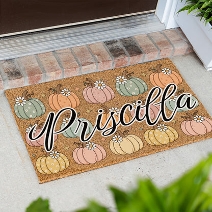 Pastel Pumpkins Name UV Printed Doormat