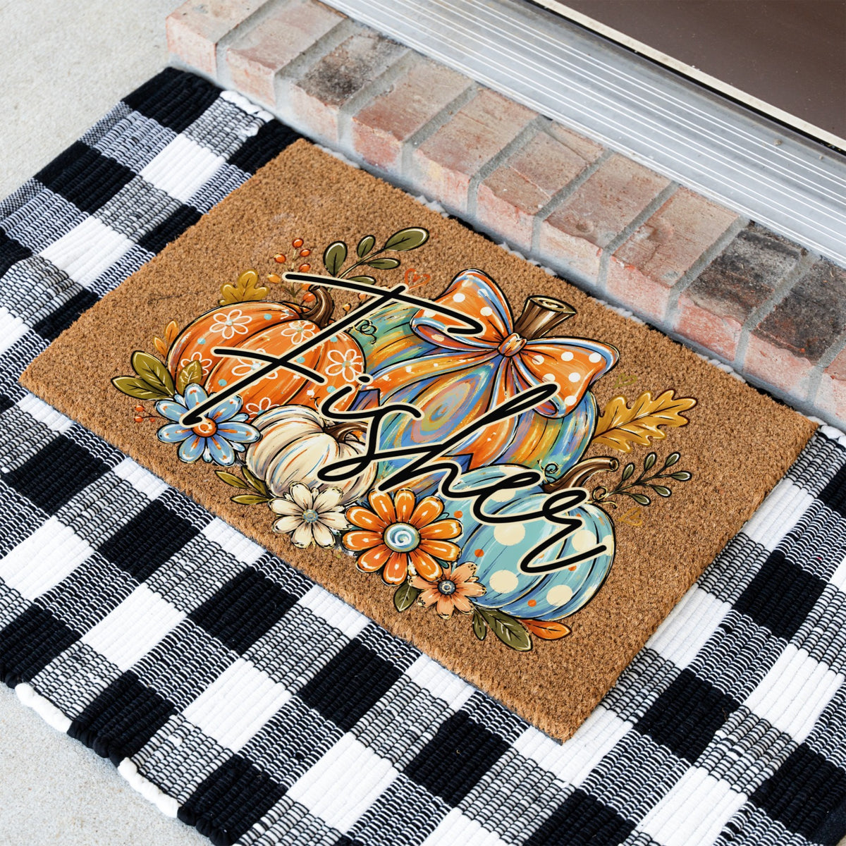 Colorful Pumpkins Name UV Printed Doormat