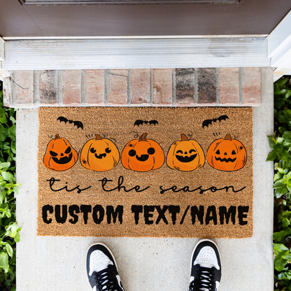 Bat Pumpkins Tis The Season Text/Name Doormat