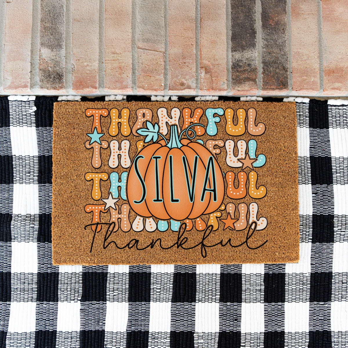 Colorful Thankfuls Name UV Printed Doormat