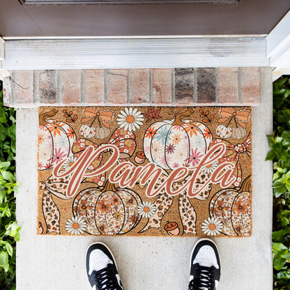 Pastel Pumkins Bows & Daisies Name Doormat