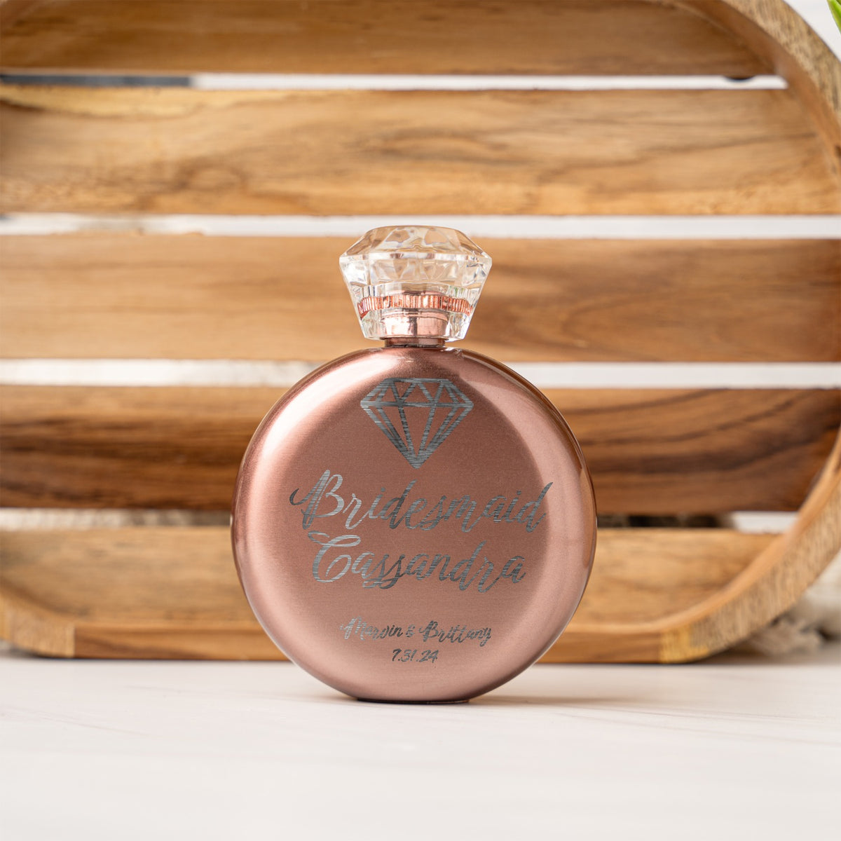 Bridal Party Round Glam Flask - Laser Etched