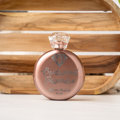 Bridal Party Round Glam Flask - Laser Etched