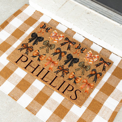 Black / Orange Bows Name Doormat