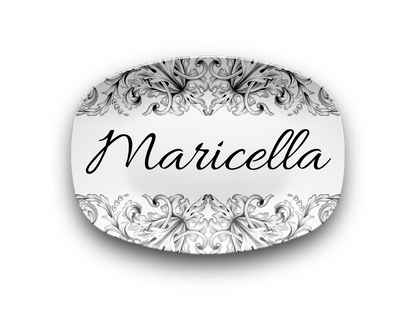 Black / White Leaffette Name Platter