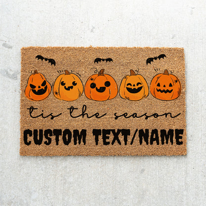 Bat Pumpkins Tis The Season Text/Name Doormat
