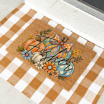 Colorful Pumpkins Name UV Printed Doormat