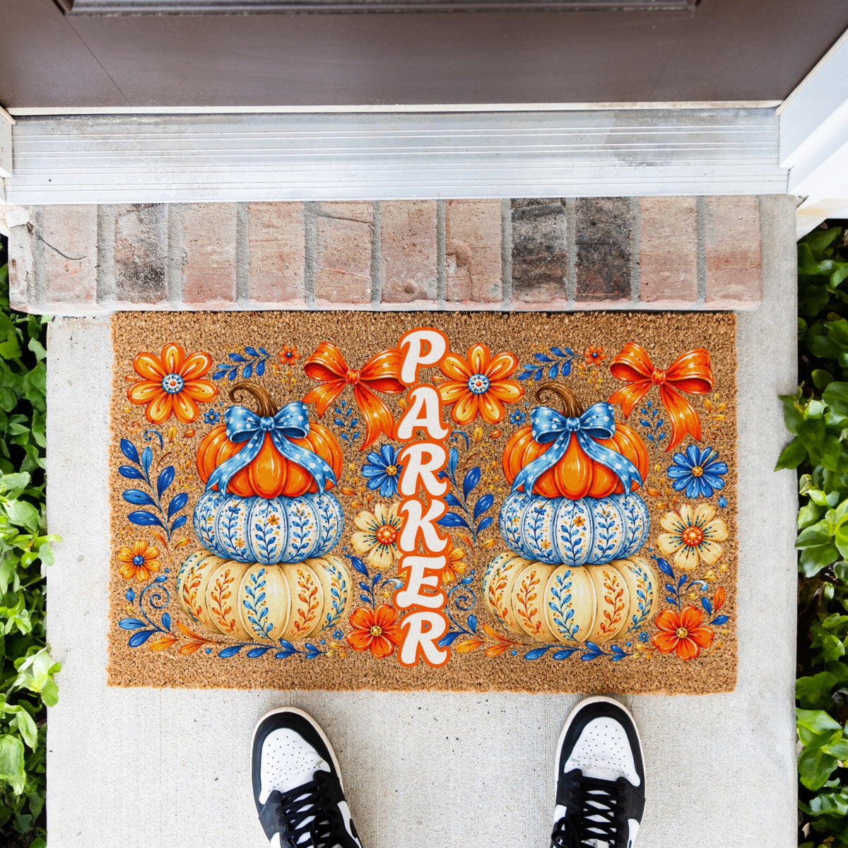 Stacked Pumpkins Name UV Printed Doormat