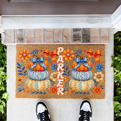 Stacked Pumpkins Name UV Printed Doormat