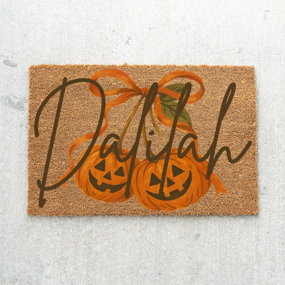 Pumpkin Cherries Name Doormat