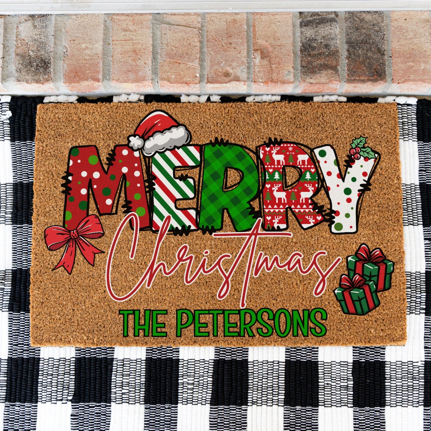 Merry Christmas Name Doormat - UV Printed