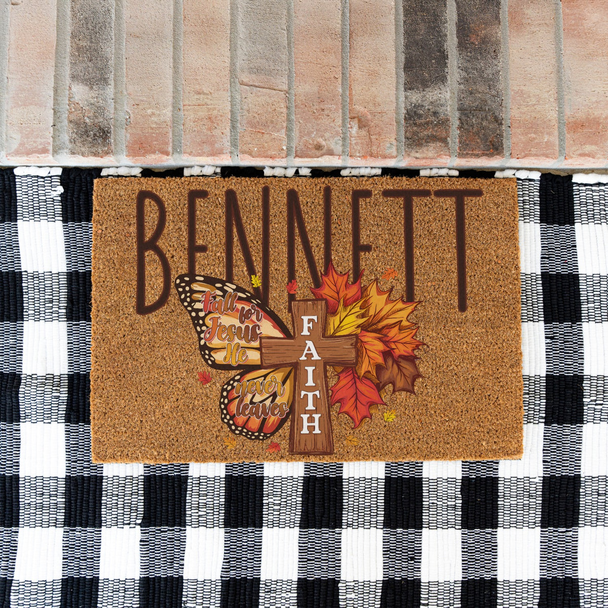 Fall For Jesus Faith Cross Name Doormat