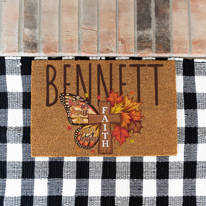 Fall For Jesus Faith Cross Name Doormat