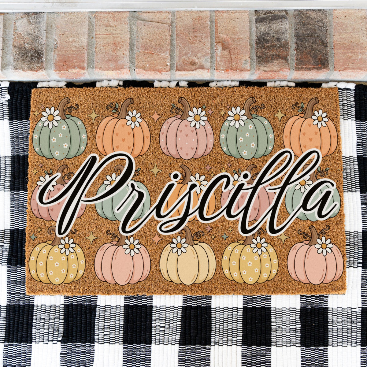 Pastel Pumpkins Name UV Printed Doormat