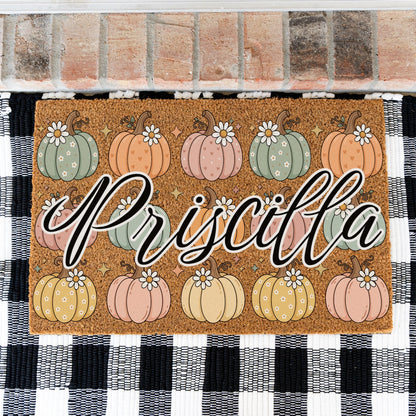 Pastel Pumpkins Name UV Printed Doormat