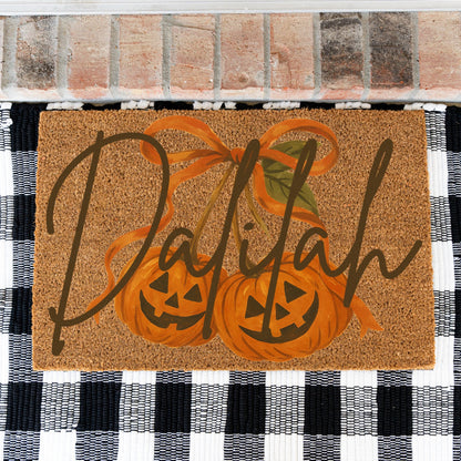 Pumpkin Cherries Name Doormat