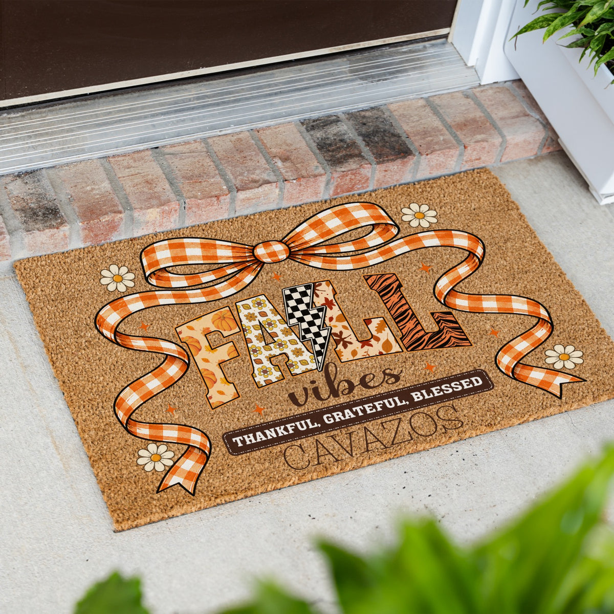 Fall Vibes Bow Name UV Printed Doormat