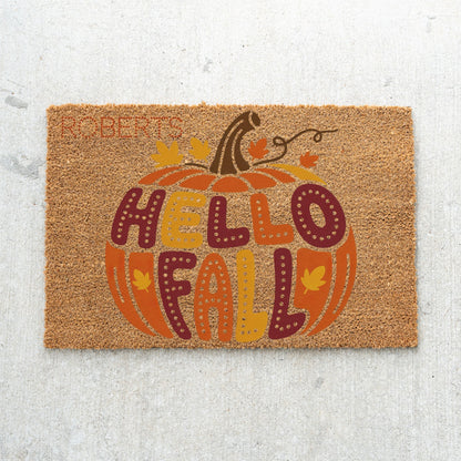 Hello Fall Pumpkin Name Doormat