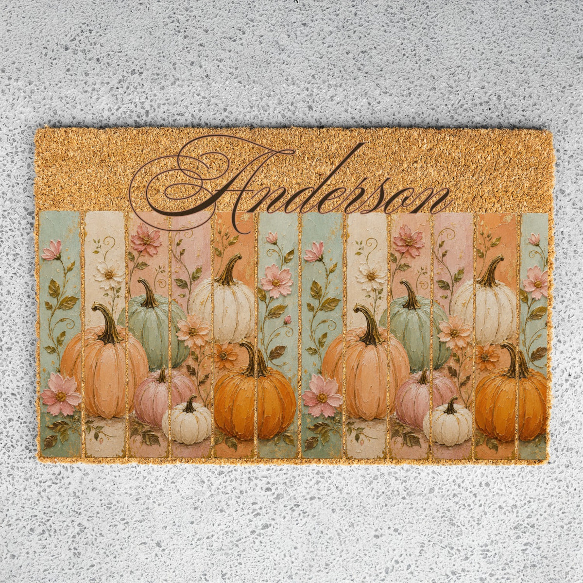 Pastel Pumpkin Panels Name UV Printed Doormat