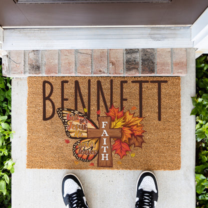 Fall For Jesus Faith Cross Name Doormat