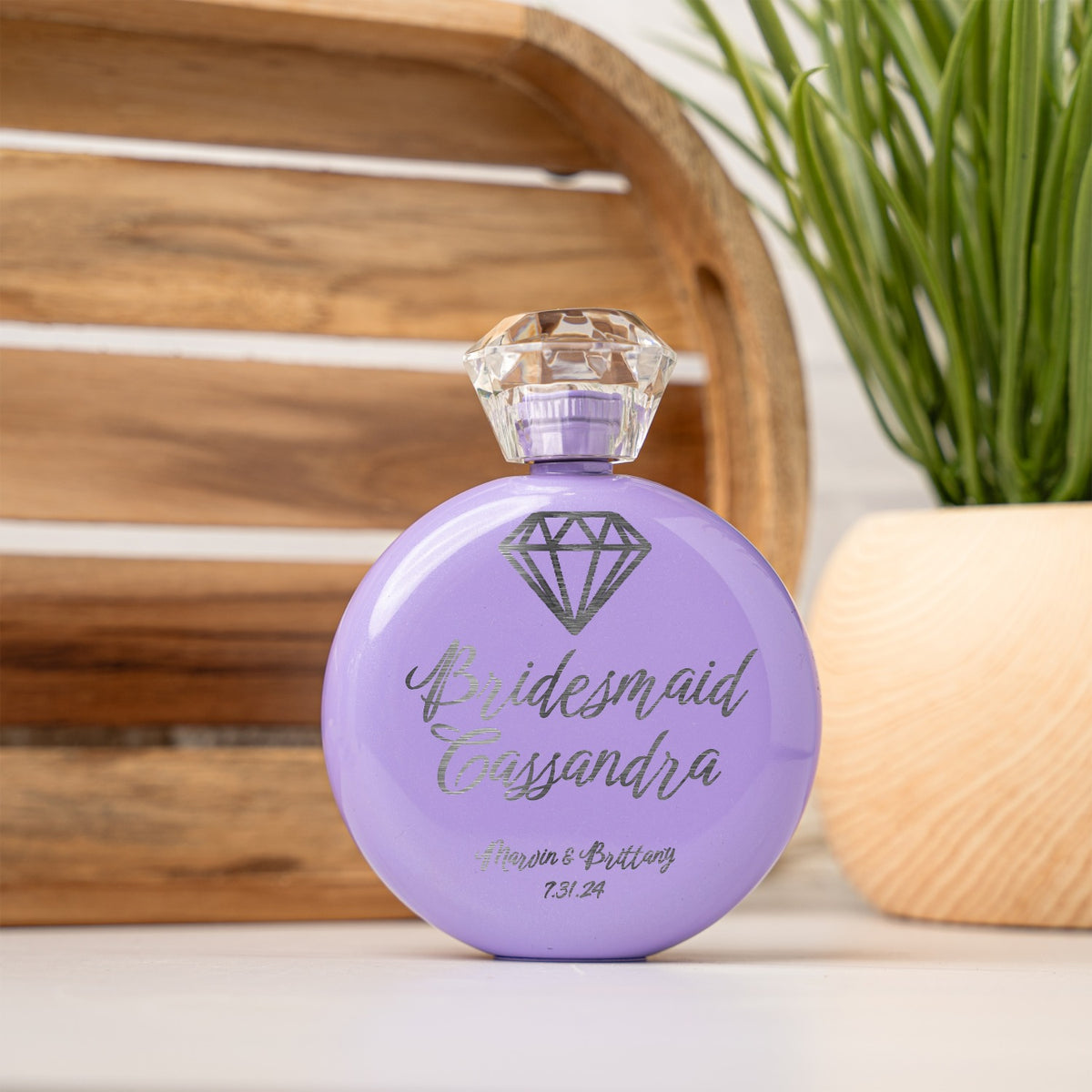 Bridal Party Round Glam Flask - Laser Etched