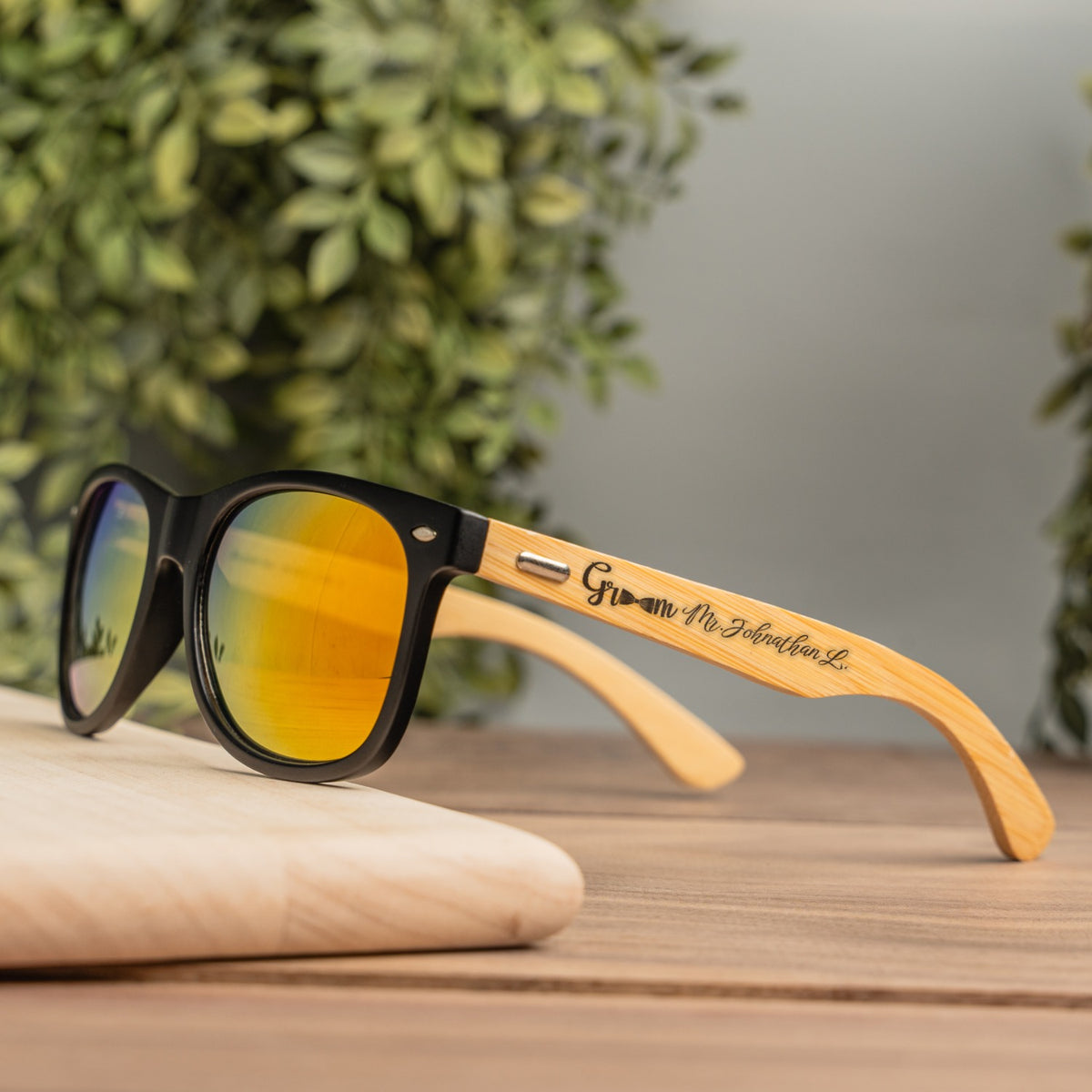 Wedding Party Bamboo Frame Sunglasses - Laser Engraved