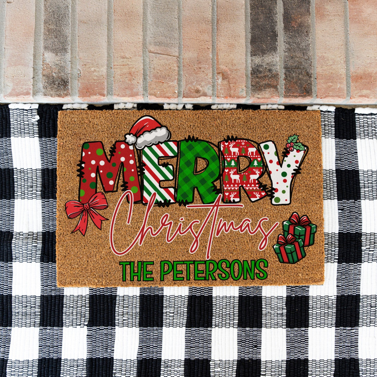 Merry Christmas Name Doormat - UV Printed