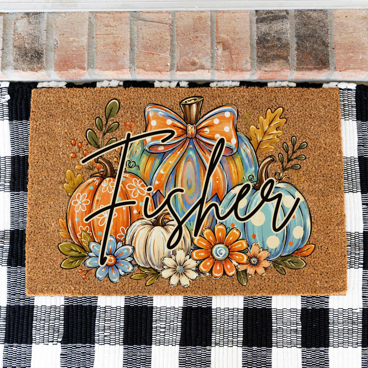 Colorful Pumpkins Name UV Printed Doormat
