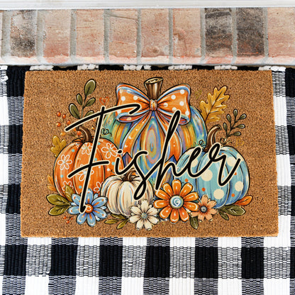 Colorful Pumpkins Name UV Printed Doormat