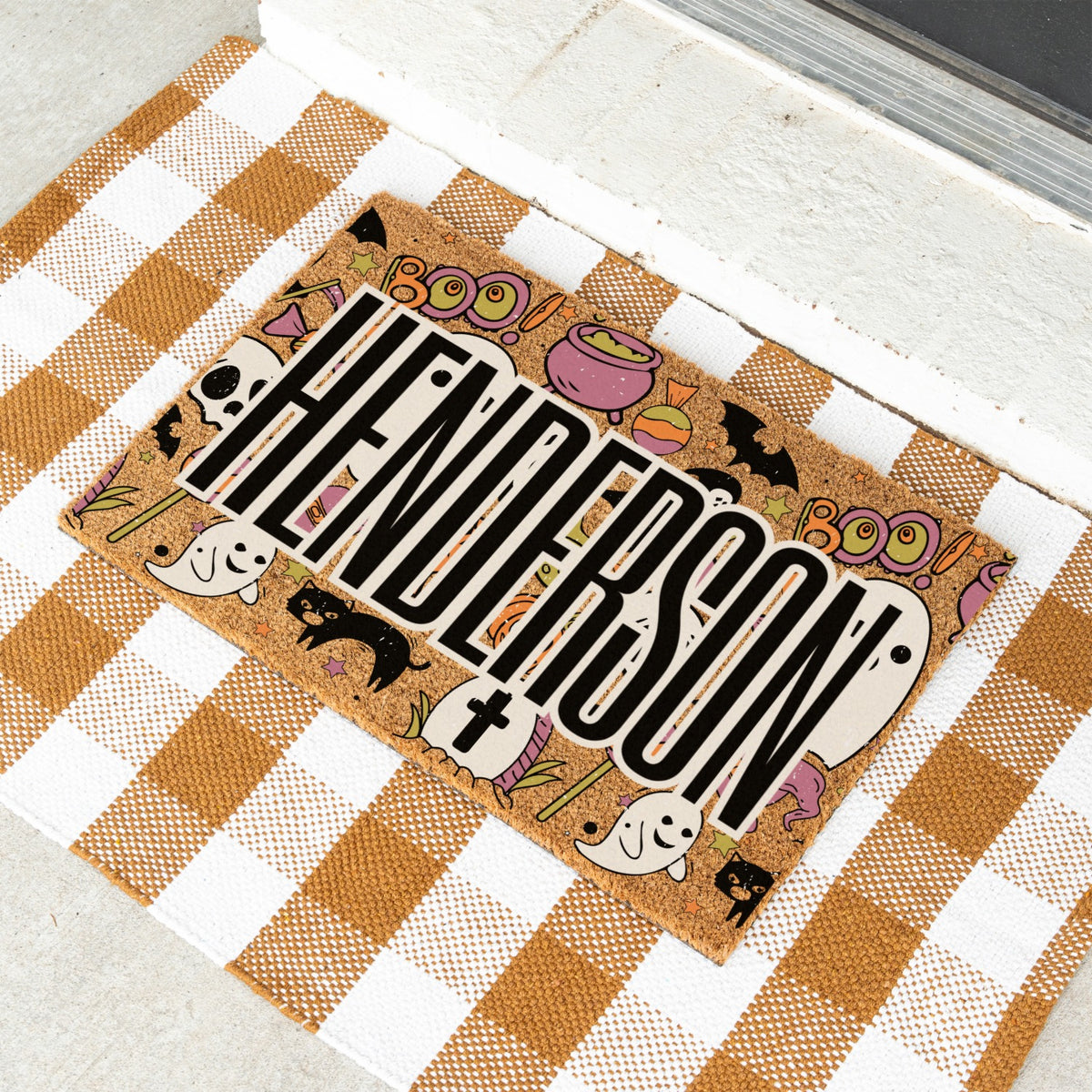 Halloween Boo Collage Name Doormat