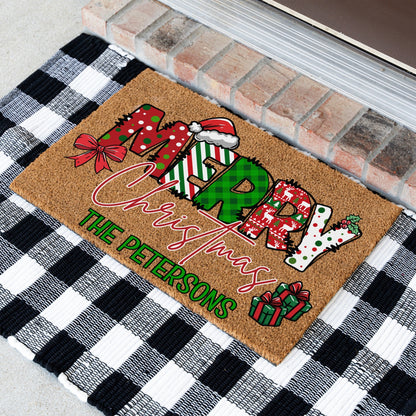 Merry Christmas Name Doormat - UV Printed