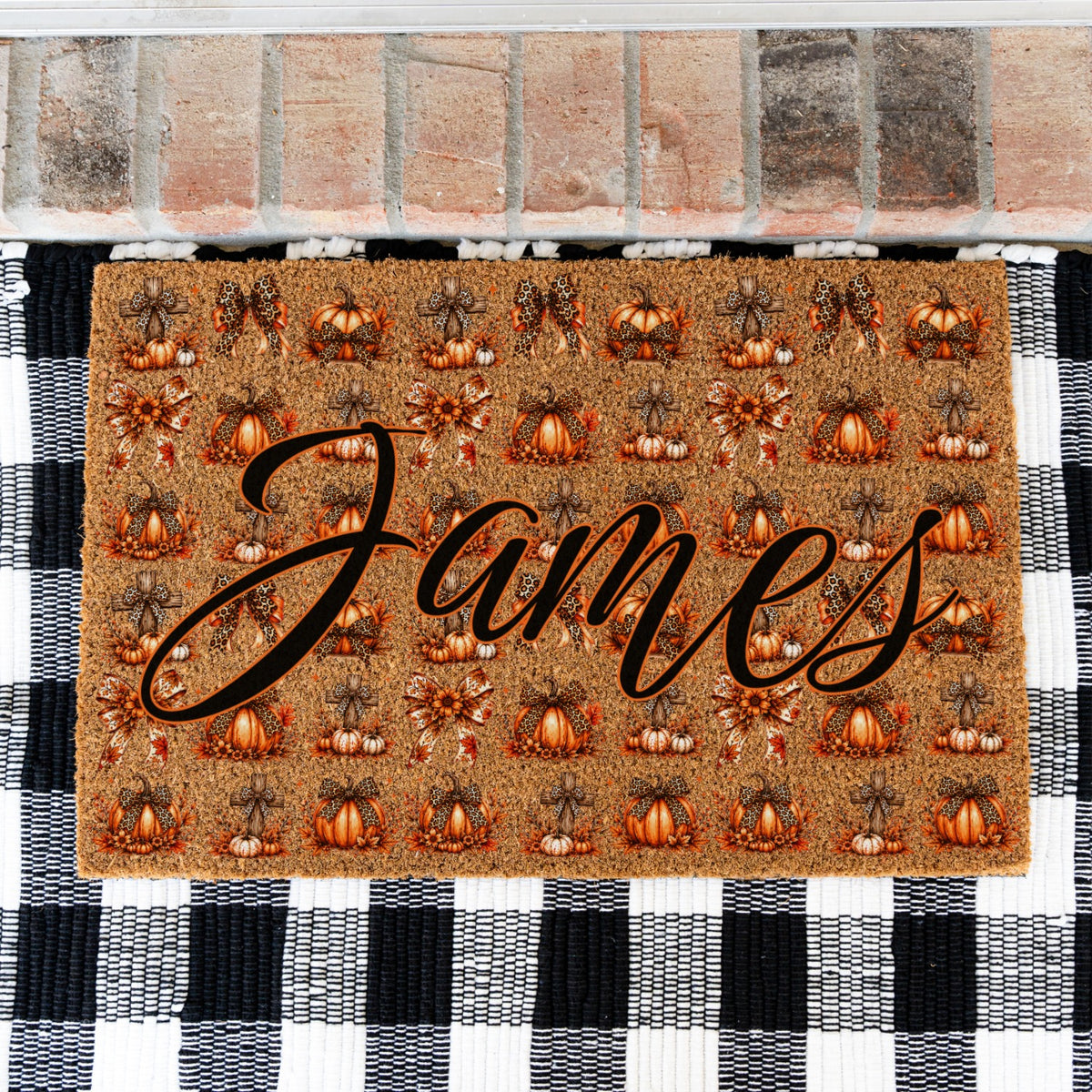 Pumpkins & Bows Name UV Printed Doormat