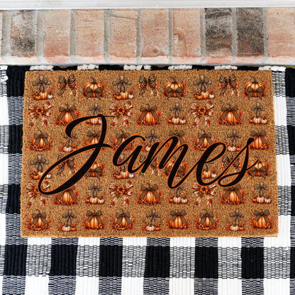Pumpkins & Bows Name UV Printed Doormat