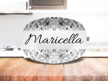 Black / White Leaffette Name Platter