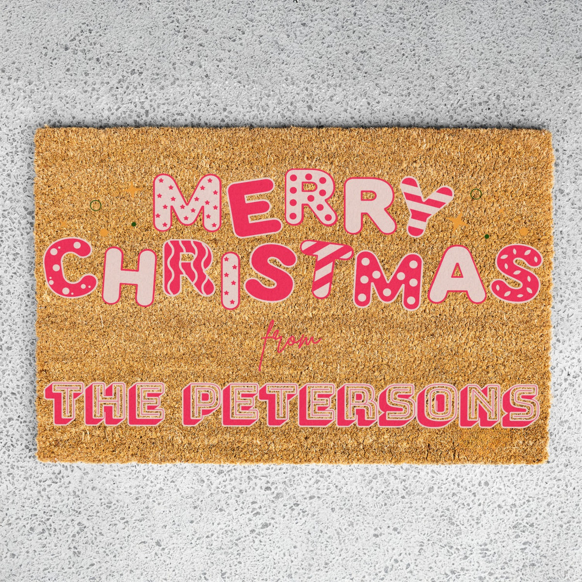 Merry Christmas Pink Name Doormat