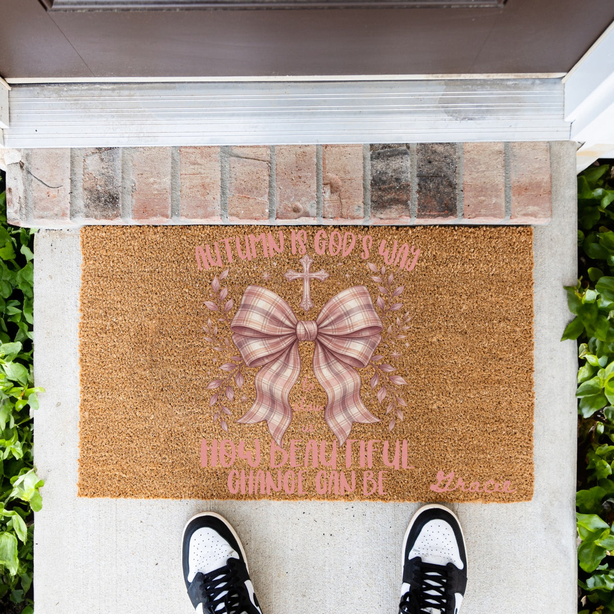 Pink Beautiful Change Name UV Printed Doormat