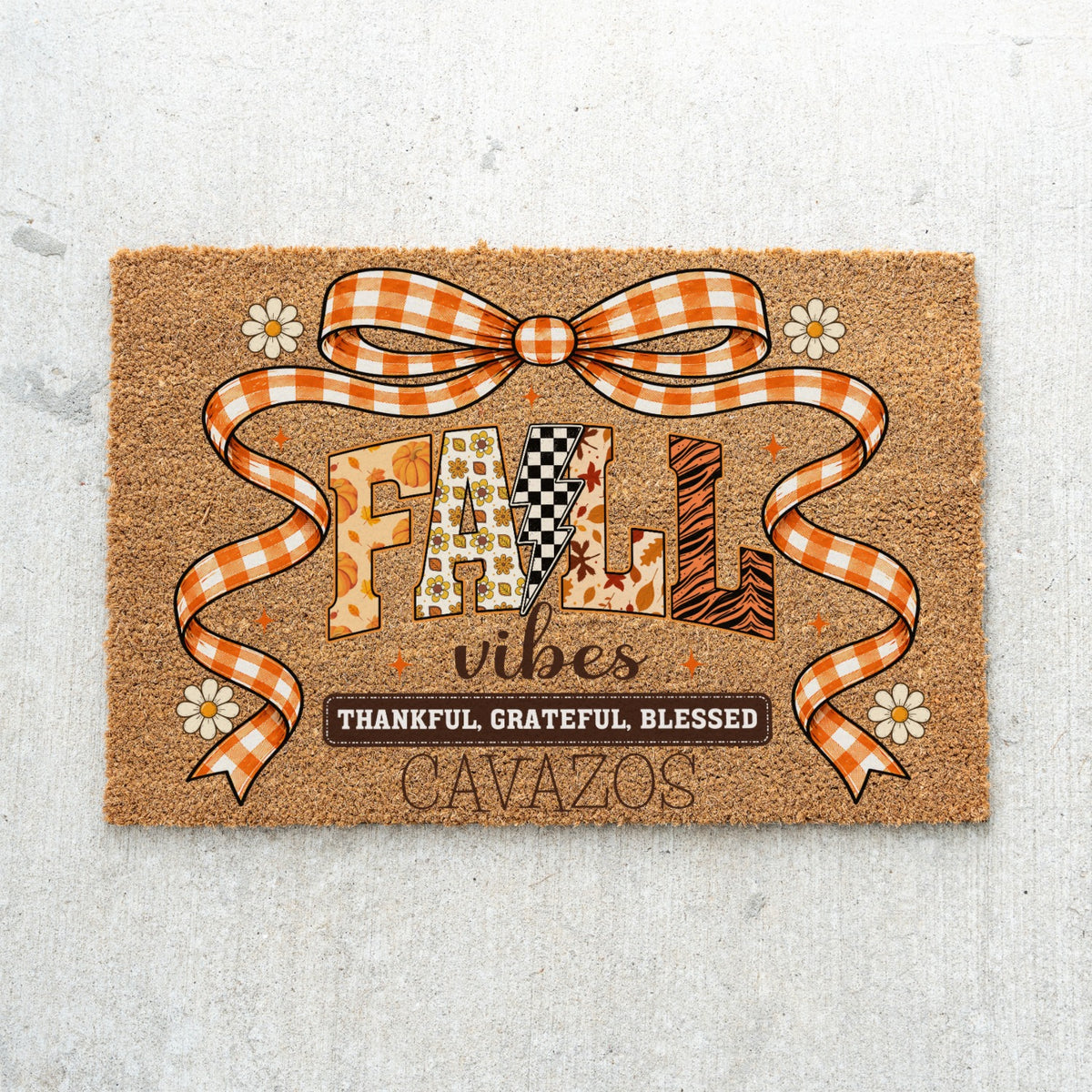 Fall Vibes Bow Name UV Printed Doormat