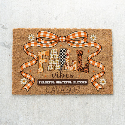 Fall Vibes Bow Name UV Printed Doormat