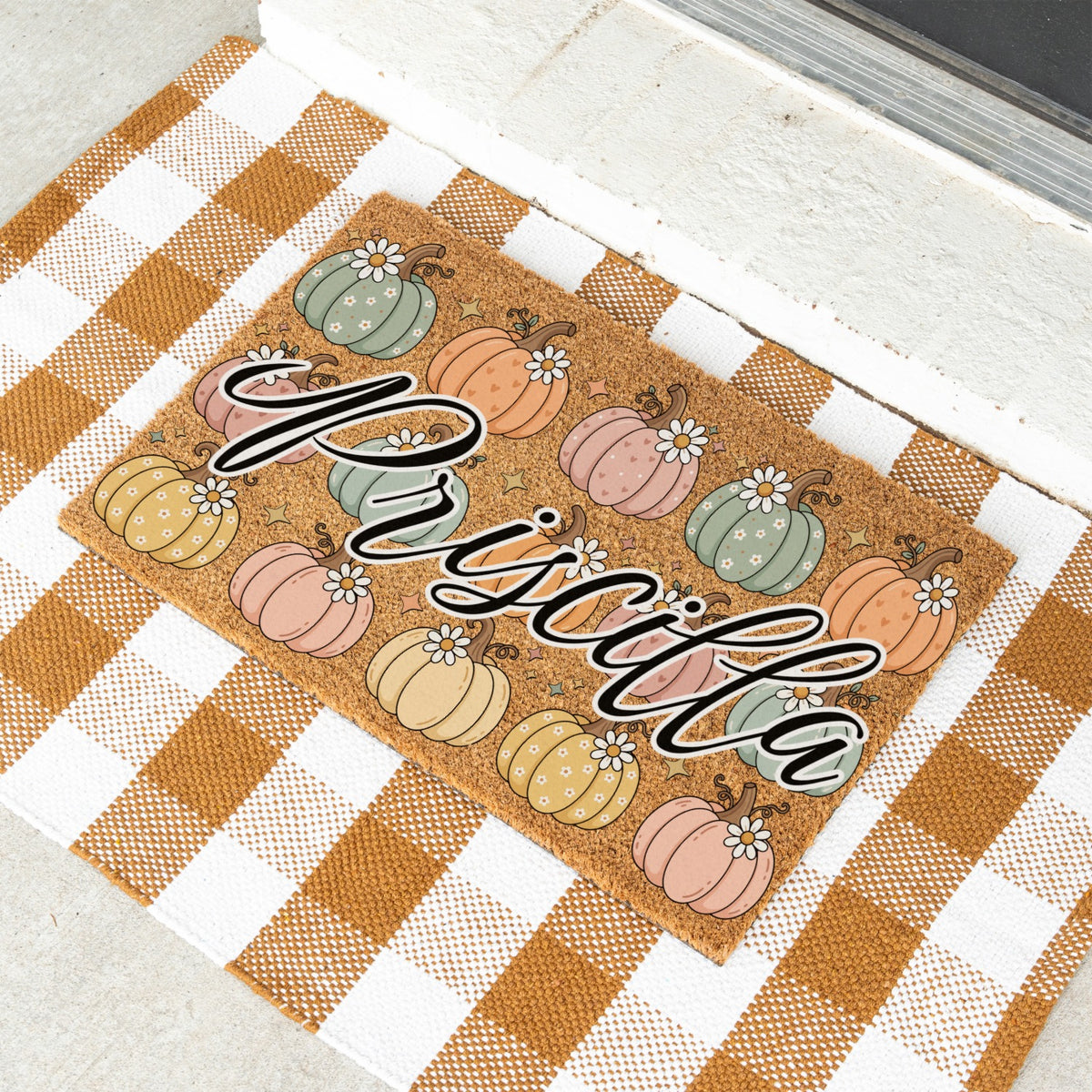 Pastel Pumpkins Name UV Printed Doormat