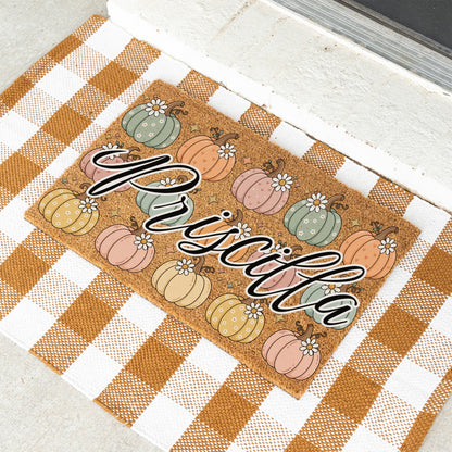 Pastel Pumpkins Name UV Printed Doormat