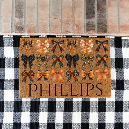 Black / Orange Bows Name Doormat