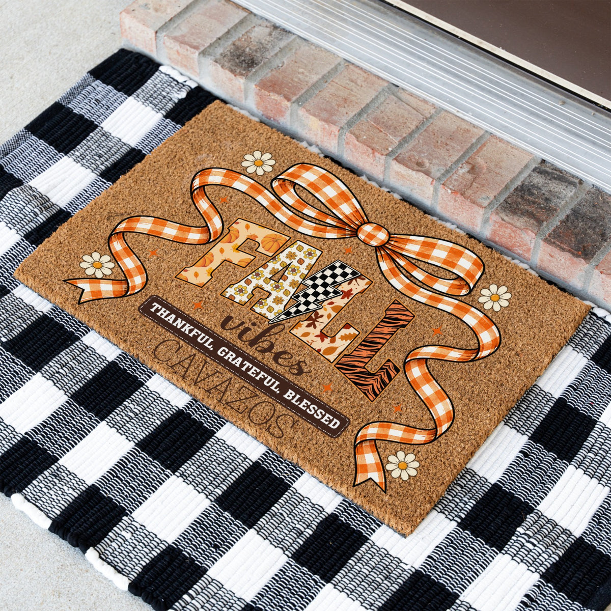 Fall Vibes Bow Name UV Printed Doormat