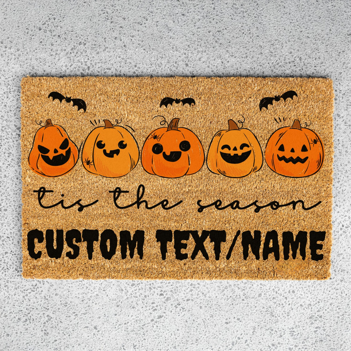 Bat Pumpkins Tis The Season Text/Name Doormat
