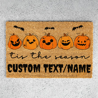 Bat Pumpkins Tis The Season Text/Name Doormat