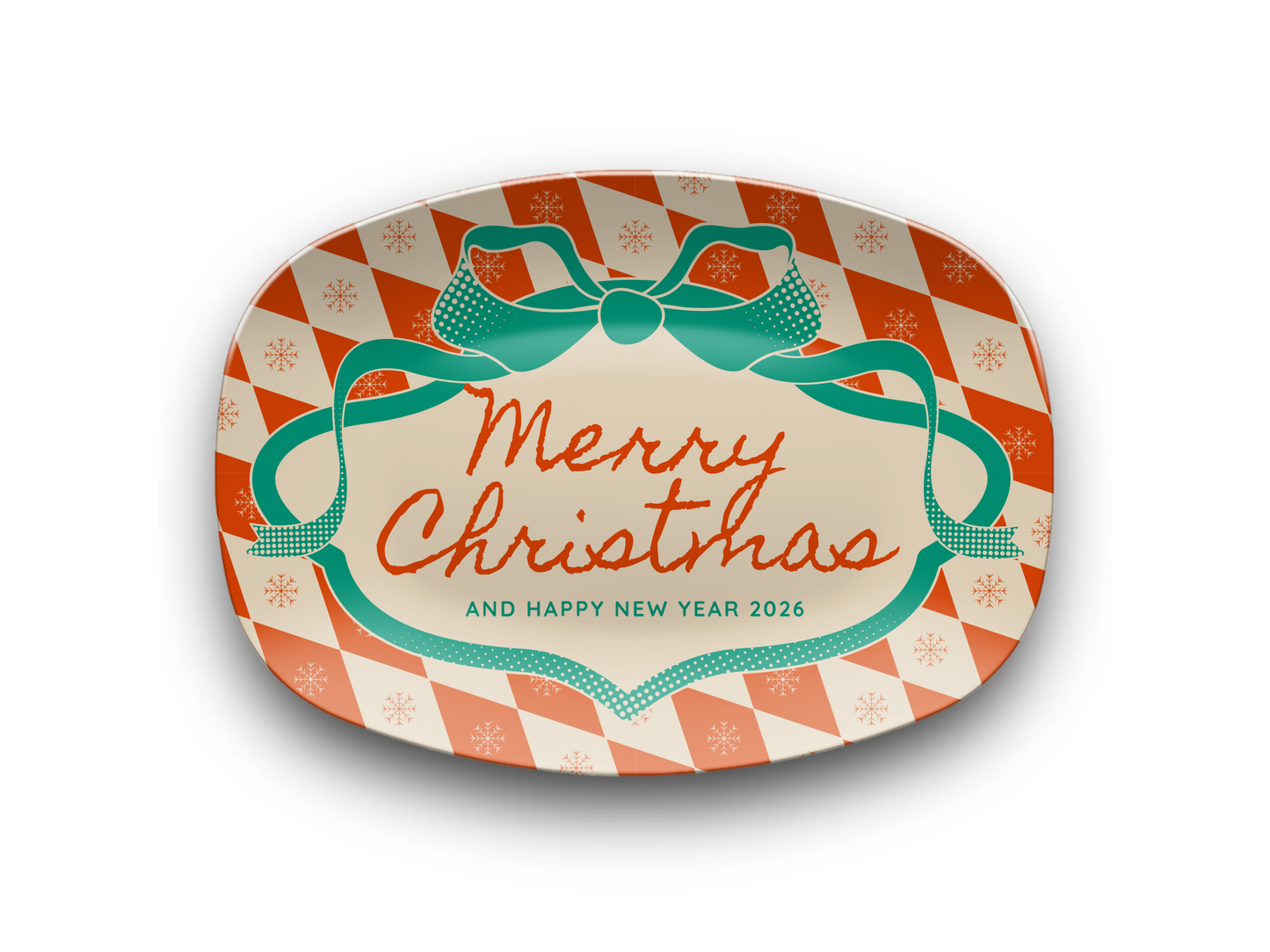 Red Diamonds & Bow Christmas & New Year Name Platter